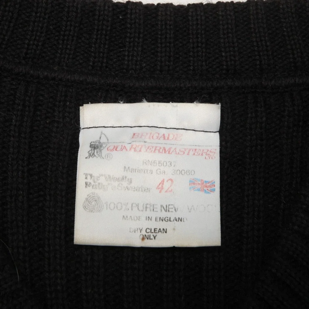 Brigade Quartermasters Woolly Pully Sweater Men 42 Black Military V-Neck England
